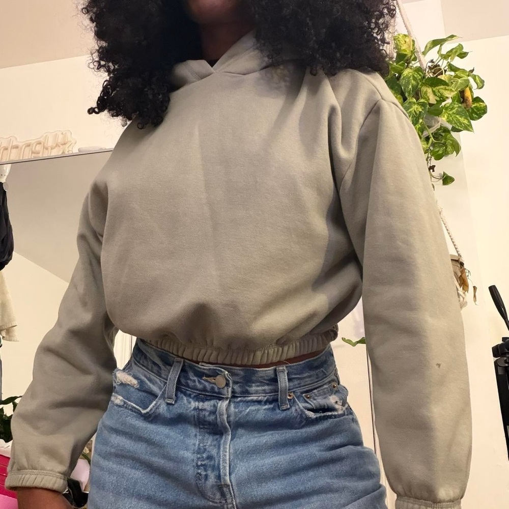 Cropped Sage Green Hoodie